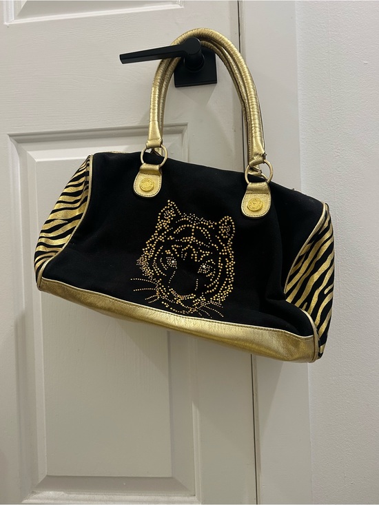 Betsey Johnson Handbags - Betsey Johnson Black and Gold Studded Tiger Accent Satchel